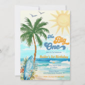 ビッグ・ワン・サーフ・ビーチ 1歳の誕生日パーティー招待状 招待状 (正面)
