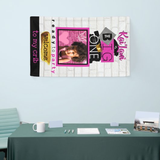 ビッグ・ワン|ピンク90のヒップホップ1回目の誕生日の写真 横断幕 (トレードショー)