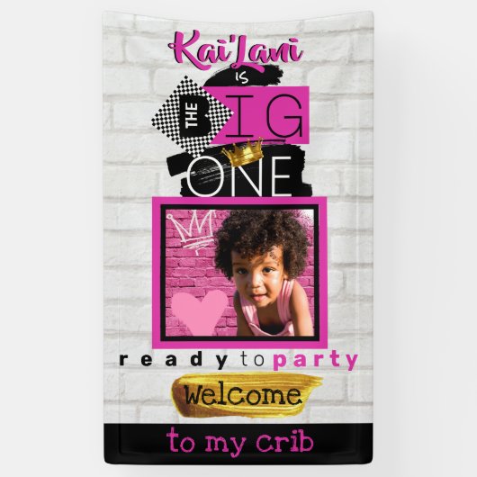 ビッグ・ワン|ピンク90のヒップホップ1回目の誕生日の写真 横断幕 (縦)