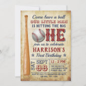 ビッグ・ワン・ヴィンテージ・ベースボールの誕生日 招待状 (正面)