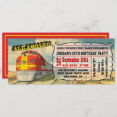 ビッグ ヴィンテージ トレイン チケット バースデー パーティー 招待状 (正面/裏面)