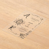 ビッグDiscoモノグラムフランスのおもしろいハンドドロー結婚ズ アクリル招待状 (レイダウン)