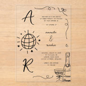 ビッグDiscoモノグラムフランスのおもしろいハンドドロー結婚ズ アクリル招待状 (正面)