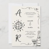 ビッグDiscoモノグラムフランスのおもしろいハンドドロー結婚ズ 招待状 (正面)