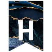 ビッデイアガテネイビーブルー金ゴールド大理石バンティングフラグ バンティングフラッグ (第2の旗)