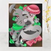 ビットとピース – 超現実的パズル顔グリーティング カード (黄色い花)