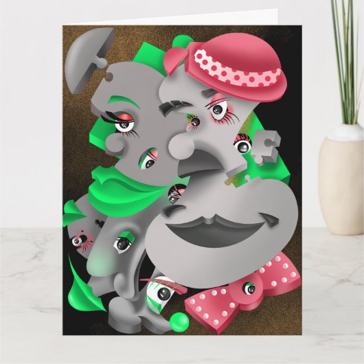 ビットとピース – 超現実的パズル顔グリーティング カード (正面)