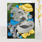 ビットとピース – 超現実的パズル顔グリーティング カード (黄色い花)