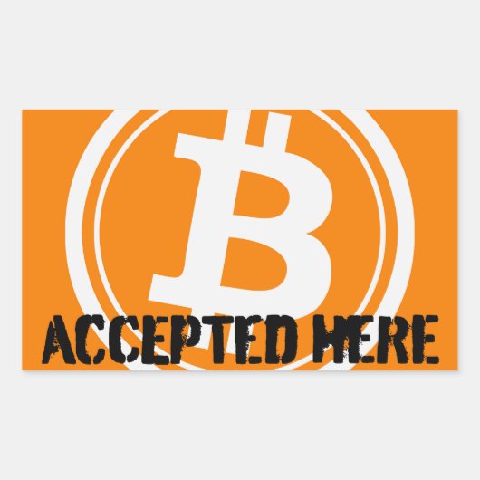 ビットコインがここで使用可能なロゴ 長方形シール (正面)