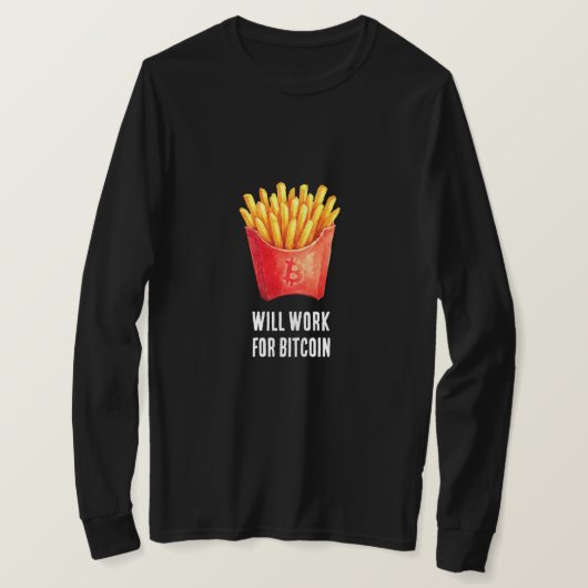 ビットコインで働きます (ブラック) Tシャツ (デザイン正面)