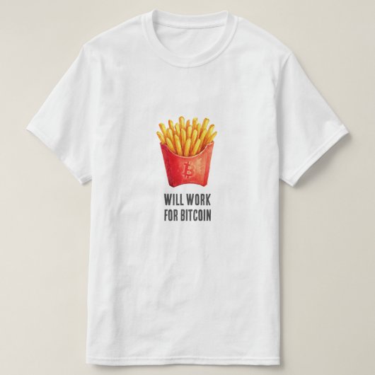 ビットコインで働きます (白) Tシャツ (デザイン正面)