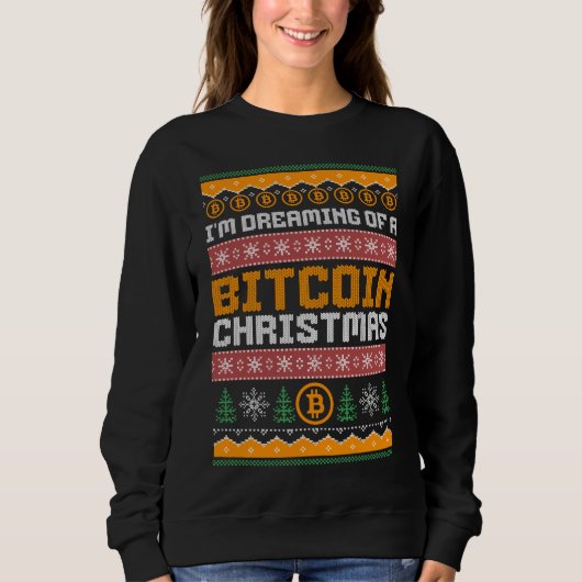 ビットコインのクリスマスニットフェイクパターンの夢 スウェットシャツ (正面)