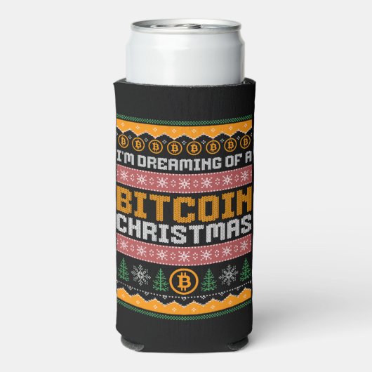 ビットコインのクリスマスニットフェイクパターンの夢 スリム缶クーラー (Seltzer裏面)