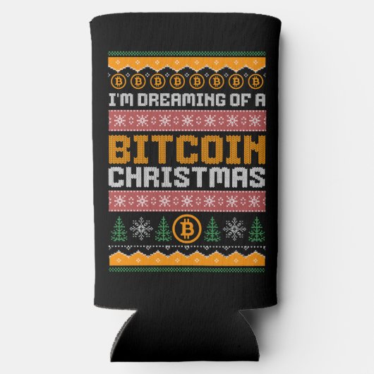 ビットコインのクリスマスニットフェイクパターンの夢 スリム缶クーラー (裏面)
