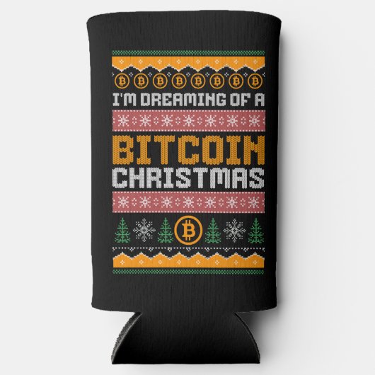 ビットコインのクリスマスニットフェイクパターンの夢 スリム缶クーラー (正面)