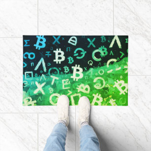 ビットコインのシンボル (スタイル: プロフィットグリーン - 10) ドアマット