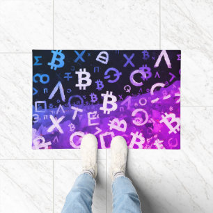 ビットコインのシンボル (スタイル: マイアミ パープル - 10) ドアマット