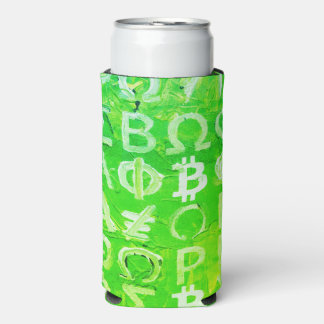 ビットコインのシンボル (明るい利益 グリーン - 7) スリム缶クーラー