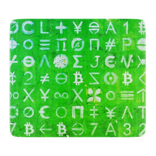 ビットコインのシンボル (明るい利益 緑 - 4) カッティングボード (正面)