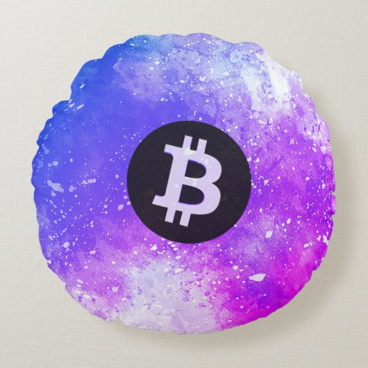 ビットコインの水彩画 (スタイル2 - マイアミ) ラウンドクッション (正面)