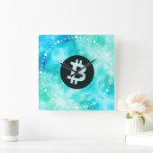 ビットコインの水彩画(スタイル3 - ビーチライフ) スクエア壁時計 (ホーム)