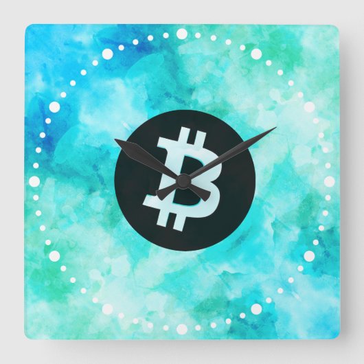 ビットコインの水彩画(スタイル3 - ビーチライフ) スクエア壁時計 (正面)