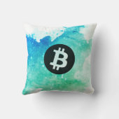 ビットコインの水彩画(スタイル5 - 波乗り) クッション (裏面)