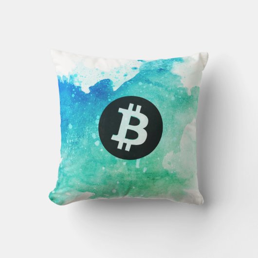 ビットコインの水彩画(スタイル5 - 波乗り) クッション (正面)