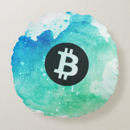 ビットコインの水彩画(スタイル5 - 波乗り) ラウンドクッション