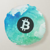 ビットコインの水彩画(スタイル5 - 波乗り) ラウンドクッション (裏面)