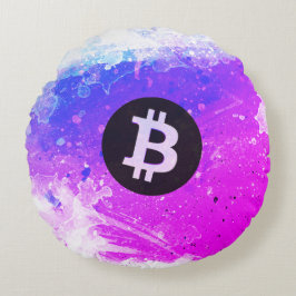 ビットコインの水彩画(スタイル6 - マイアミビーチ) ラウンドクッション