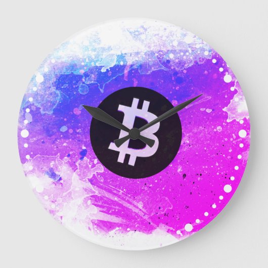 ビットコインの水彩画(スタイル6 - マイアミビーチ) ラージ壁時計 (正面)