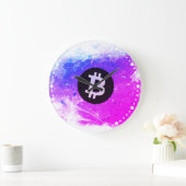 ビットコインの水彩画(スタイル6 - マイアミビーチ) ラージ壁時計 (ホーム)