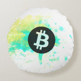 ビットコインの水彩画(スタイル7 - ビットコインを積み上げる) ラウンドクッション