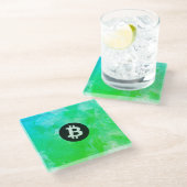 ビットコインの水彩画 (スタイル $ - Green Day) ガラスコースター (アングル)