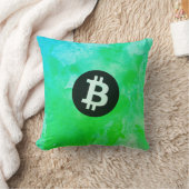 ビットコインの水彩画（スタイル $ - Green Day) クッション (ブランケット)