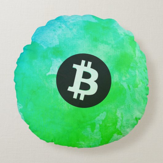 ビットコインの水彩画(スタイル$ - Green Day) ラウンドクッション (正面)