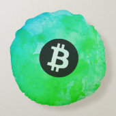 ビットコインの水彩画(スタイル$ - Green Day) ラウンドクッション (裏面)