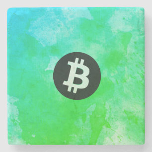 ビットコインの水彩画 (Style $ - Green Day) ストーンコースター