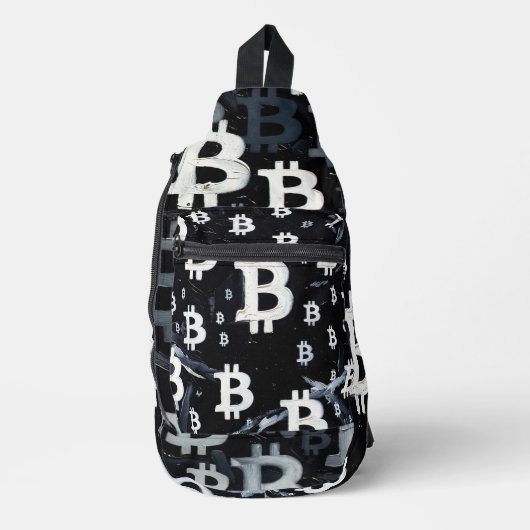 ビットコインの芸術 (BW-C) 油絵 スリングバッグ (正面)