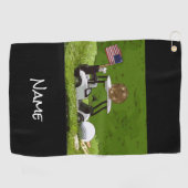 ビットコインはFlag of Americaを持つゴルフカートに載っている  ゴルフタオル (横)