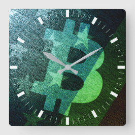 ビットコインアメリカ ₿ (グリーン) スクエア壁時計