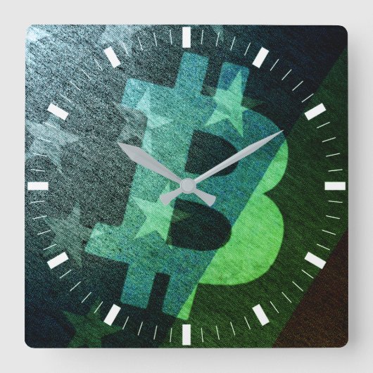 ビットコインアメリカ ₿ (グリーン) スクエア壁時計 (正面)