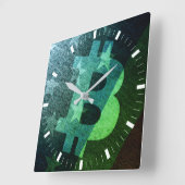 ビットコインアメリカ ₿ (グリーン) スクエア壁時計 (傾斜)