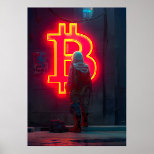 ビットコインサイバーシティネオンシンボル ポスター