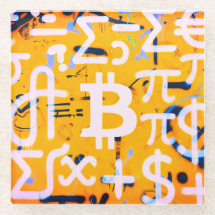 ビットコインストリートアート（オレンジの絵画その4） ガラスコースター