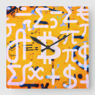 ビットコインストリートアート（オレンジの絵画その4） スクエア壁時計