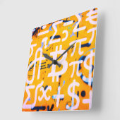ビットコインストリートアート(オレンジの絵画その4) スクエア壁時計 (傾斜)