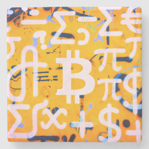 ビットコインストリートアート（オレンジの絵画その4） ストーンコースター