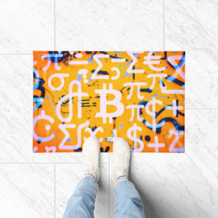 ビットコインストリートアート(オレンジの絵画その4) ドアマット